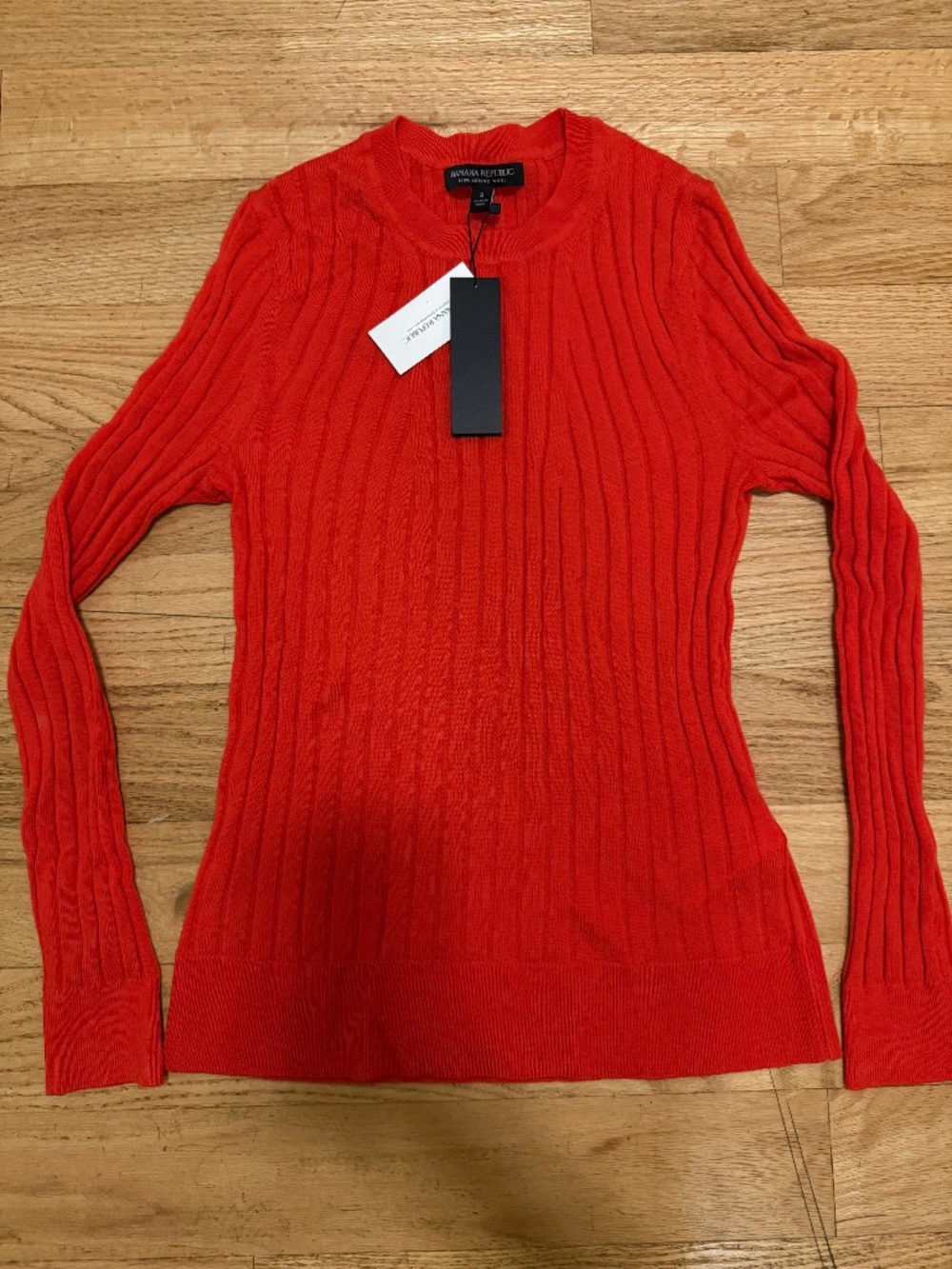 NWT Banana Republic 100% Merino Wool Ribbed Crewneck Sweater Poppy Red Small